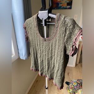 Natural Life Ashley Lace Top Dark Olive Green L Large